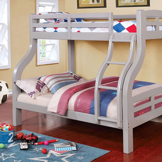 SOLPINE Gray & Oak Twin/Full Bunk Bed - Olympia Furniture (Saint George, Utah)