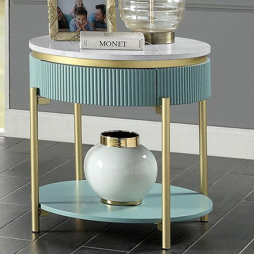 KOBLENZ End Table, Light Teal - Olympia Furniture (Saint George, Utah)