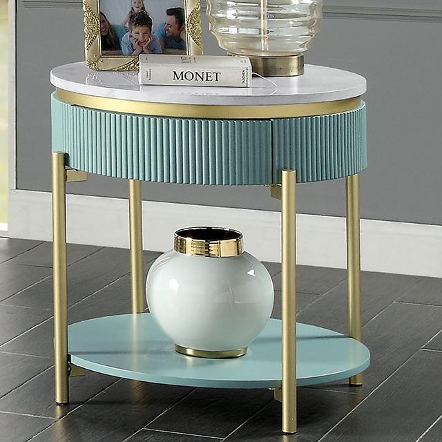 KOBLENZ End Table, Light Teal - Olympia Furniture (Saint George, Utah)