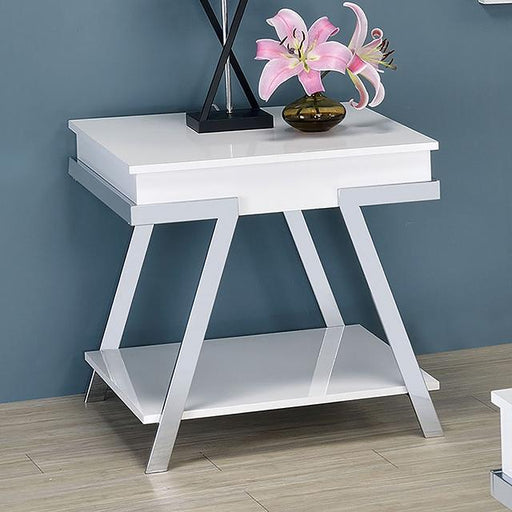 TITUS End Table, White/Chrome - Olympia Furniture (Saint George, Utah)