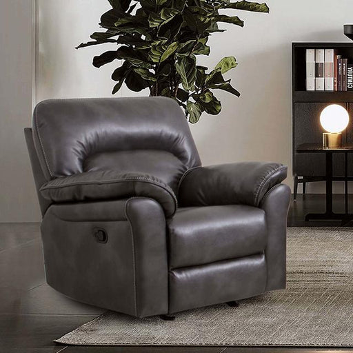 JOSIAS Glider Recliner, Dark Gray Leatherette - Olympia Furniture (Saint George, Utah)