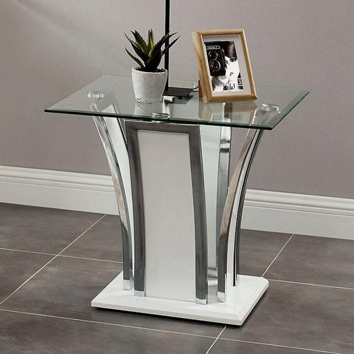 Staten Glossy White/Chrome End Table - Olympia Furniture (Saint George, Utah)