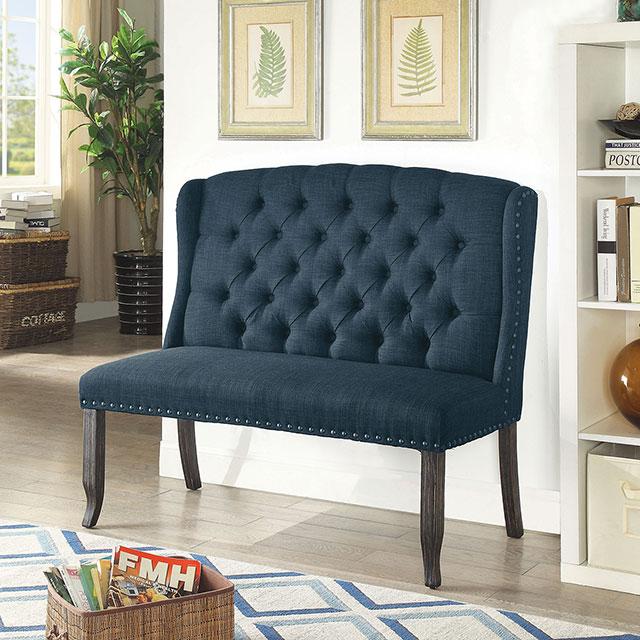 Sania III Blue 2-Seater Love Seat Bench, Blue - Olympia Furniture (Saint George, Utah)