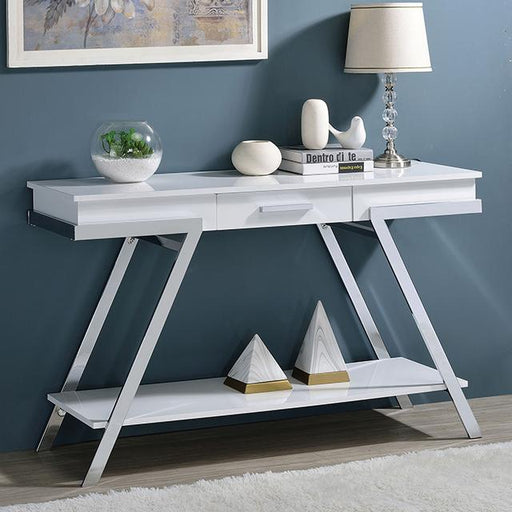 TITUS Sofa Table, White/Chrome - Olympia Furniture (Saint George, Utah)