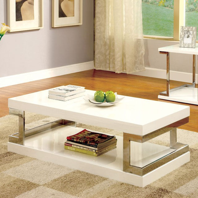 MEDA White/Chrome Coffee Table, White - Olympia Furniture (Saint George, Utah)