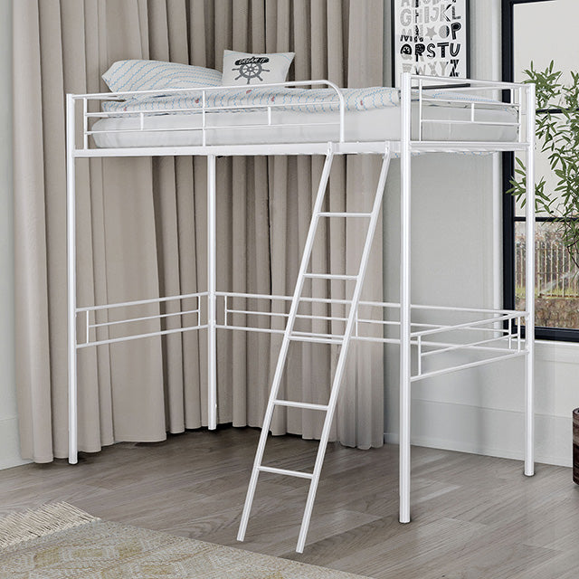 Myles Twin Loft Bed White, Silver & Black - Olympia Furniture (Saint George, Utah)