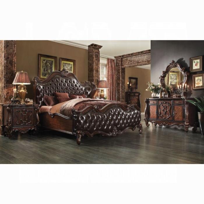 Versailles 2-Tone Dark Brown PU & Cherry Oak Eastern King Bed - Olympia Furniture (Saint George, Utah)