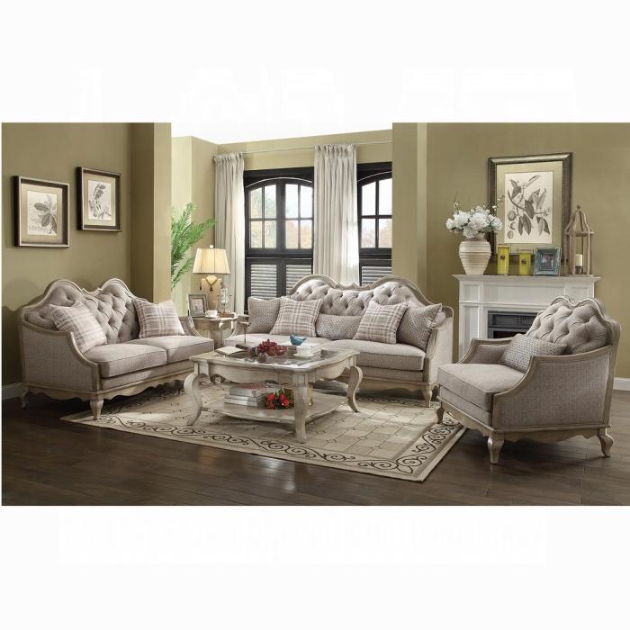 Chelmsford Beige Fabric & Antique Taupe Sofa w/5 Pillows - Olympia Furniture (Saint George, Utah)