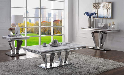 Satinka Light Gray Printed Faux Marble & Mirrored Silver Finish Table Set - Olympia Furniture (Saint George, Utah)