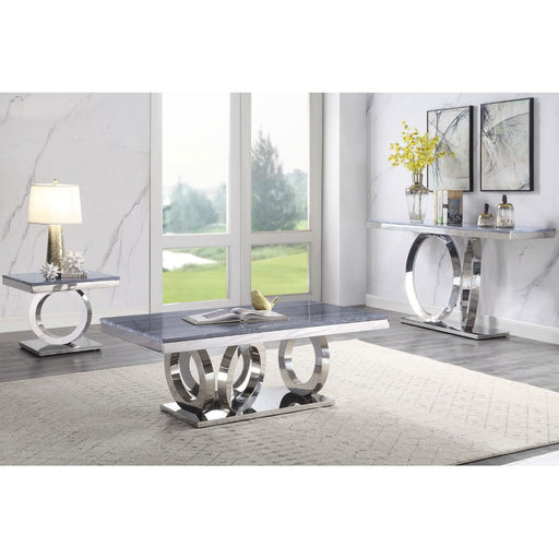 Zasir Gray Printed Faux Marble & Mirrored Silver Finish Table Set - Olympia Furniture (Saint George, Utah)