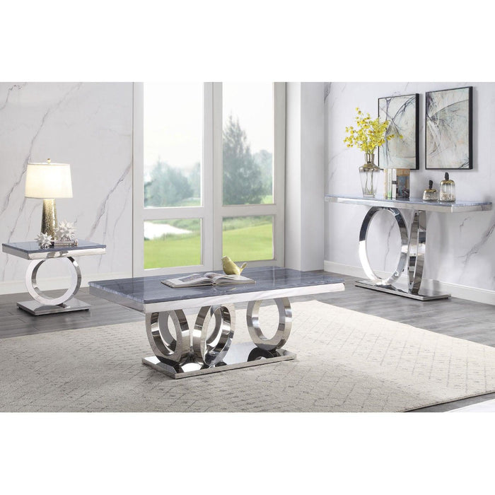 Zasir Gray Printed Faux Marble & Mirrored Silver Finish Table Set - Olympia Furniture (Saint George, Utah)