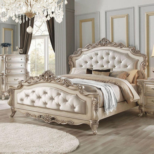 Acme Furniture Gorsedd Queen Panel Bed in Antique White - Olympia Furniture (Saint George, Utah)