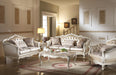 Chantelle Rose Gold PU/Fabric & Pearl White Sofa w/3 Pillows - Olympia Furniture (Saint George, Utah)