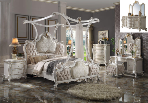Picardy Fabric & Antique Pearl Eastern King Bed (Canopy) - Olympia Furniture (Saint George, Utah)