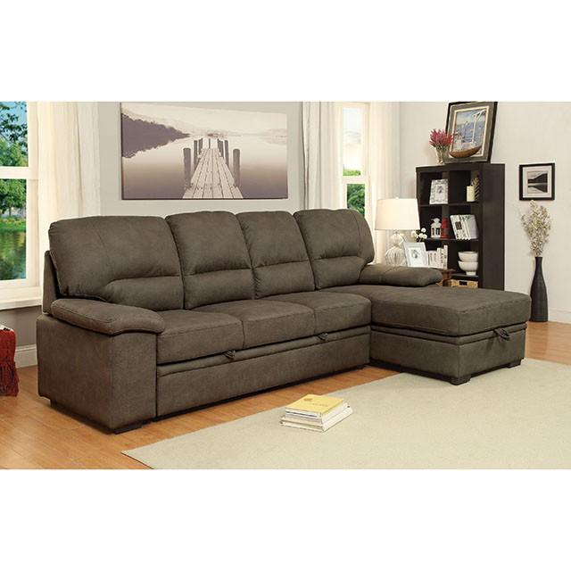 ALCESTER Brown & Gray Sectional w/ Sleeper, Ash - Olympia Furniture (Saint George, Utah)