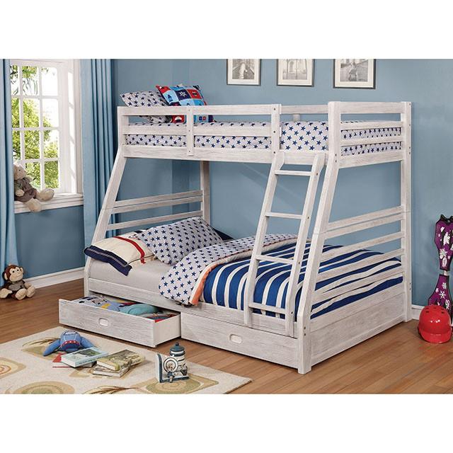 California III Wire-Brushed White Twin/Full Bunk Bed w/ 2 Drawers - Olympia Furniture (Saint George, Utah)