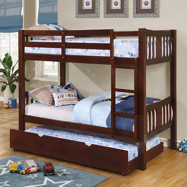 Cameron Dark Walnut, White & Gray Full/Full Bunk Bed - Olympia Furniture (Saint George, Utah)