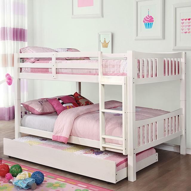 Cameron Dark Walnut, White & Gray Full/Full Bunk Bed - Olympia Furniture (Saint George, Utah)