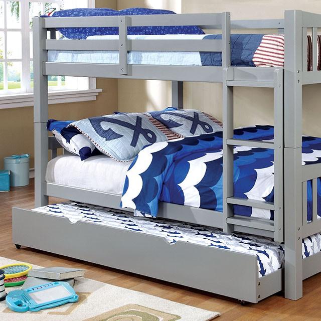 Cameron Dark Walnut, White & Gray Full/Full Bunk Bed - Olympia Furniture (Saint George, Utah)