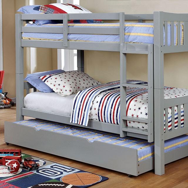 Cameron Dark Walnut, White & Gray Full/Full Bunk Bed - Olympia Furniture (Saint George, Utah)