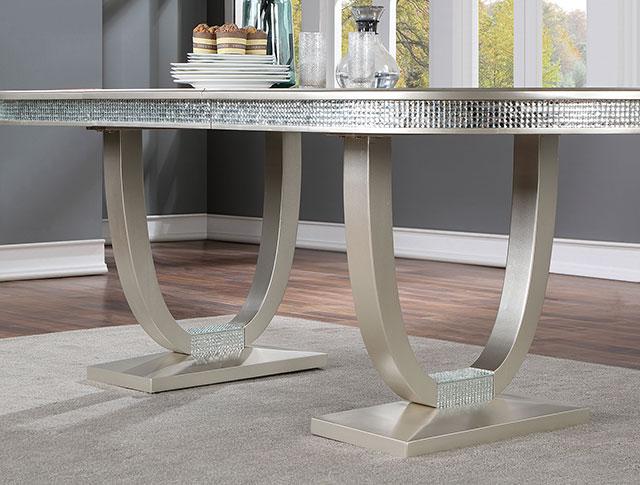CATHALINA Oval Dining Table, Silver - Olympia Furniture (Saint George, Utah)