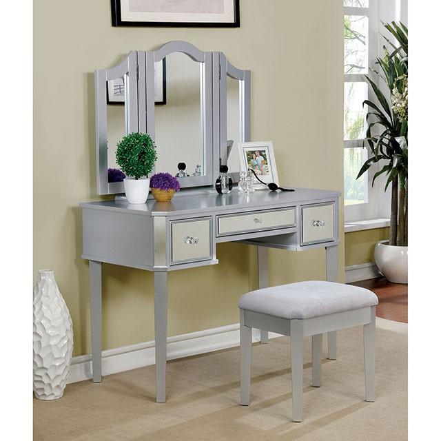 CLARISSE Silver Vanity w/ Stool - Olympia Furniture (Saint George, Utah)