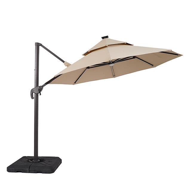 Fera 10 Ft Round Umbrella w/ LED Bulb + 37" Large Base - Olympia Furniture (Saint George, Utah)