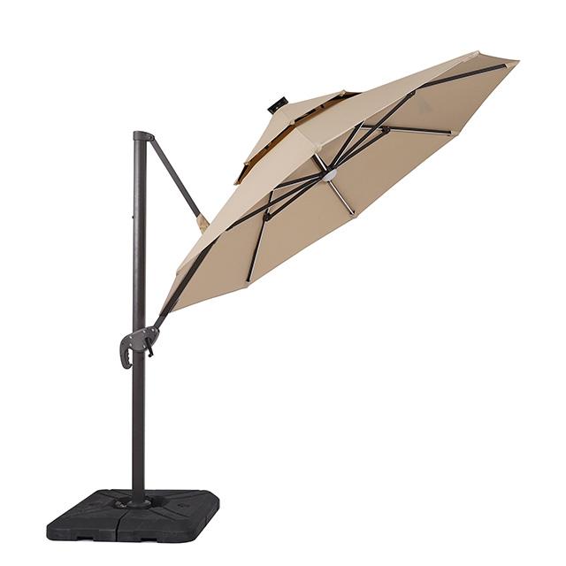 Fera 10 Ft Round Umbrella w/ LED Bulb + 37" Large Base - Olympia Furniture (Saint George, Utah)