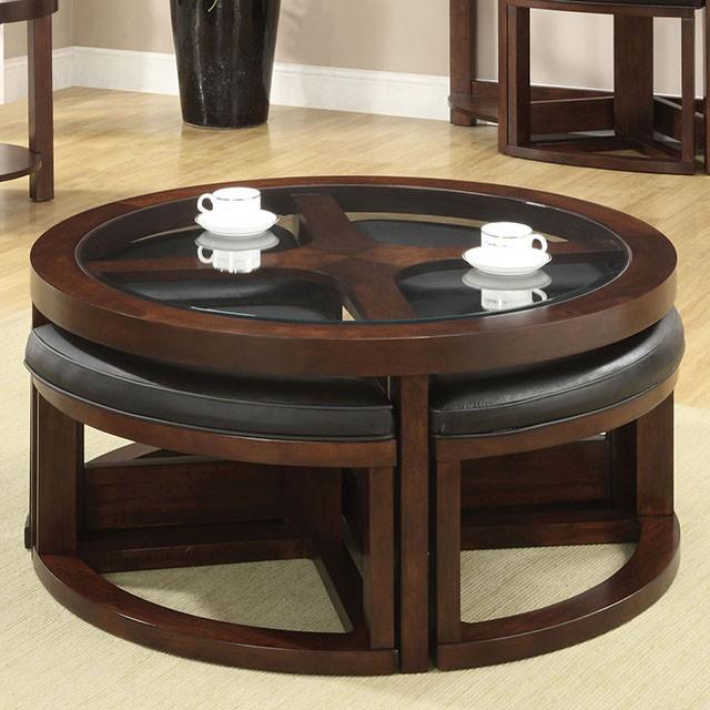Crystal Cove II Dark Walnut Round Coffee Table w/ 4 Stools - Olympia Furniture (Saint George, Utah)