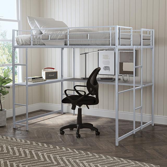 Cybill Full Loft Bed White, Silver, & Black - Olympia Furniture (Saint George, Utah)