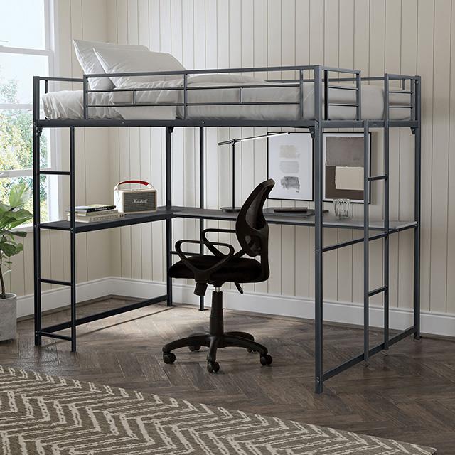 Cybill Full Loft Bed White, Silver, & Black - Olympia Furniture (Saint George, Utah)