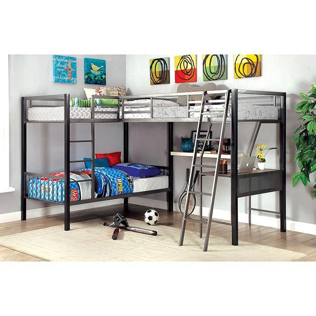 BALLARAT Silver Triple Twin Bunk Bed w/ Desk - Olympia Furniture (Saint George, Utah)