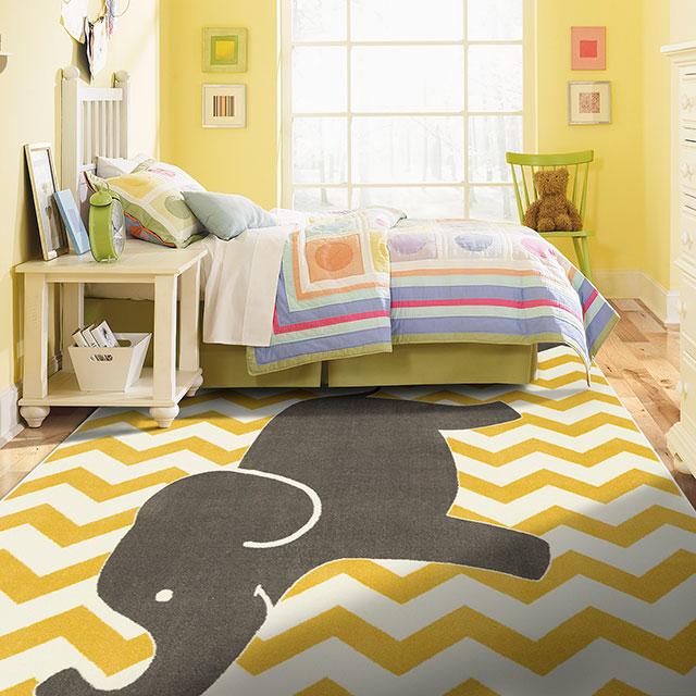BARON 5' X 8', Area Rug, Elephant, Yellow/Gray - Olympia Furniture (Saint George, Utah)