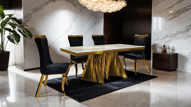 Basilicata 7 Pc Dining Table Set Chrome & Gold 5 - Olympia Furniture (Saint George, Utah)