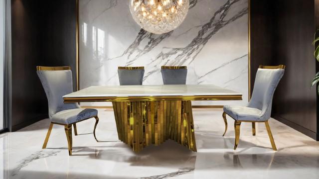 Basilicata 7 Pc Dining Table Set Chrome & Gold 5 - Olympia Furniture (Saint George, Utah)