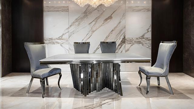 Basilicata 7 Pc Dining Table Set Chrome & Gold 5 - Olympia Furniture (Saint George, Utah)