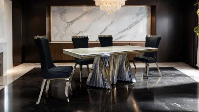 Basilicata 7 Pc Dining Set Gold & Silver - Olympia Furniture (Saint George, Utah)