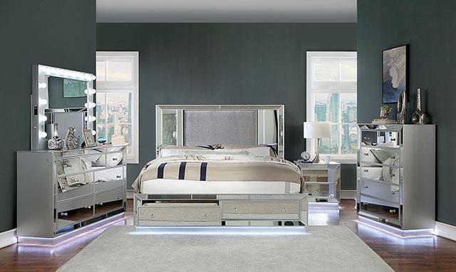 BELLADONNA Night Stand w/ LED & USB, Silver - Olympia Furniture (Saint George, Utah)