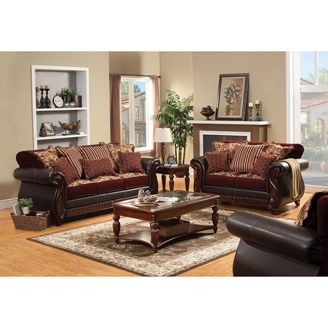 Franklin Burgundy/Espresso Sofa, Burgundy - Olympia Furniture (Saint George, Utah)