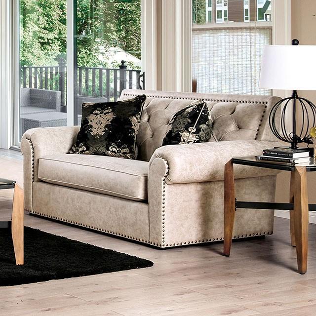 Parshall Beige W/ Gold Highlights Love Seat - Olympia Furniture (Saint George, Utah)