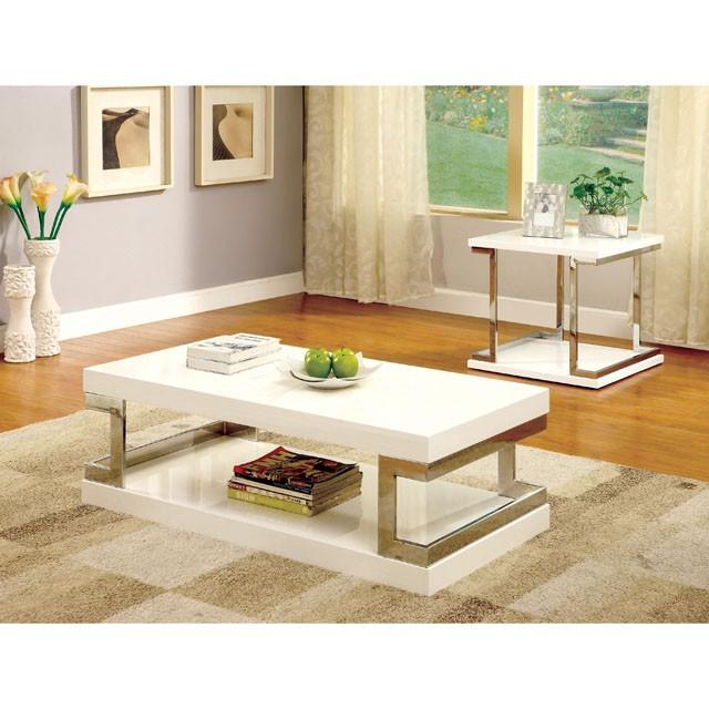 MEDA White/Chrome Coffee Table, White - Olympia Furniture (Saint George, Utah)