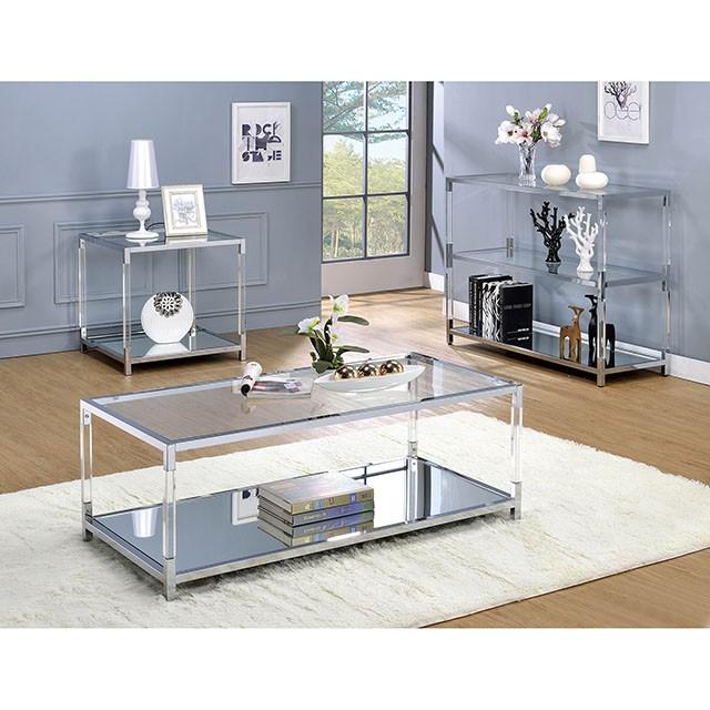 Ludvig Chrome/Clear Sofa Table - Olympia Furniture (Saint George, Utah)