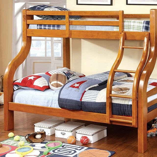 SOLPINE Gray & Oak Twin/Full Bunk Bed - Olympia Furniture (Saint George, Utah)
