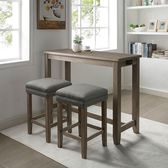 CAERLEON 3 Pc. Counter Ht. Table Set, Wire-brushed Gray - Olympia Furniture (Saint George, Utah)
