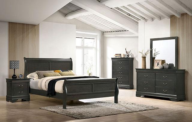 Louis Philippe E.King Bed Black, Cherry, & Gray - Olympia Furniture (Saint George, Utah)