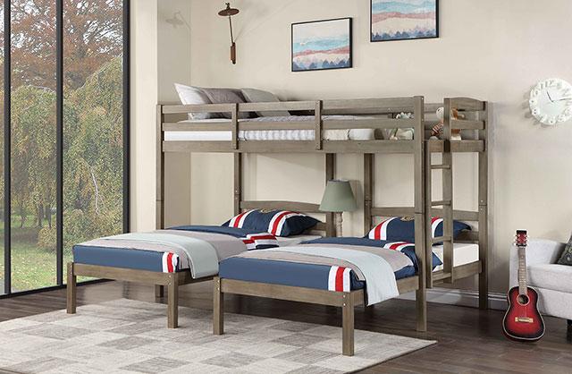 HORTENSE Triple Twin Bunk Bed, W. Gray - Olympia Furniture (Saint George, Utah)