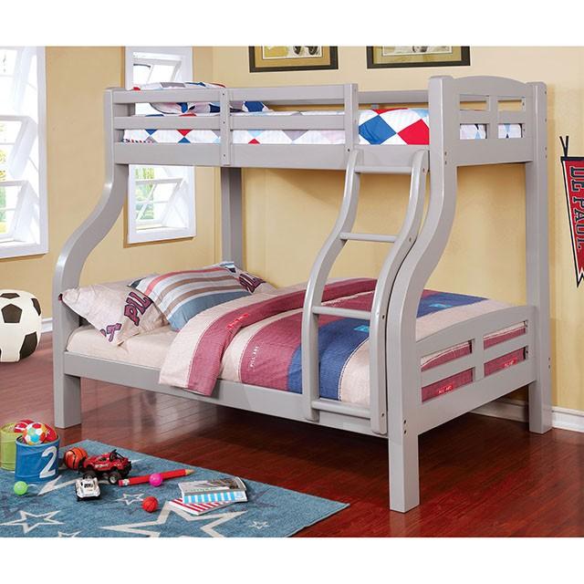 SOLPINE Gray & Oak Twin/Full Bunk Bed - Olympia Furniture (Saint George, Utah)