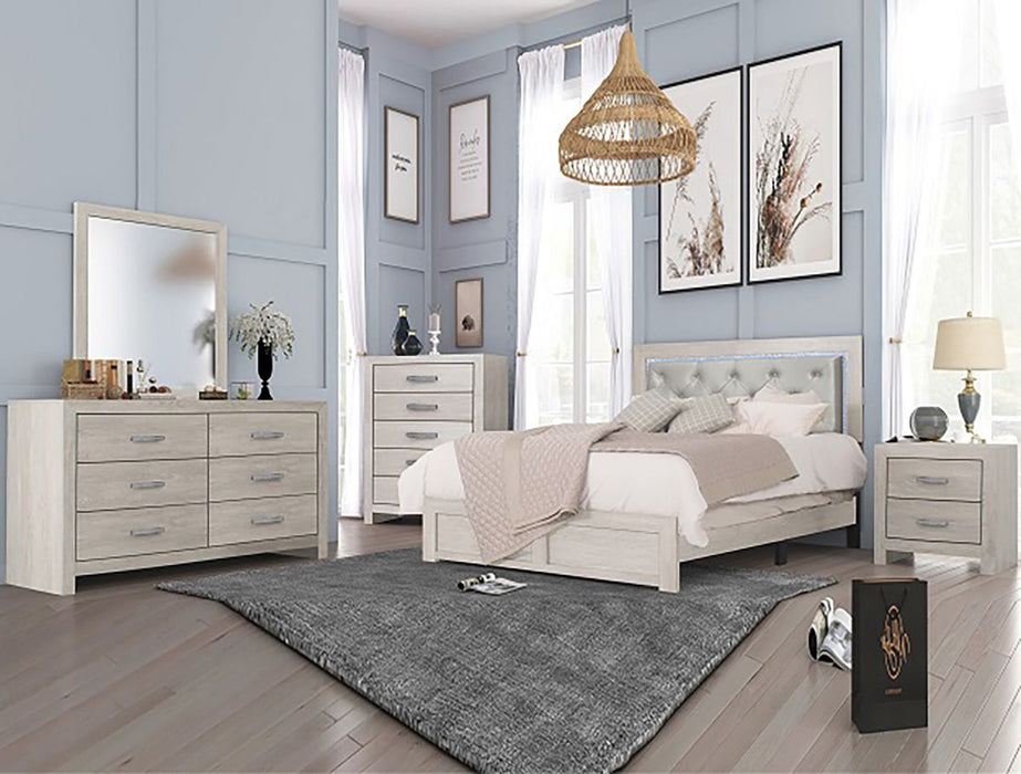 Crown Mark Furniture Jaylen Queen Upholstered Panel Bed in Gray