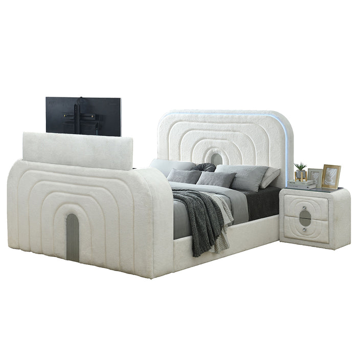 Queen Bed w/LED, TV Cabinet, Fireplace & Bluetooth