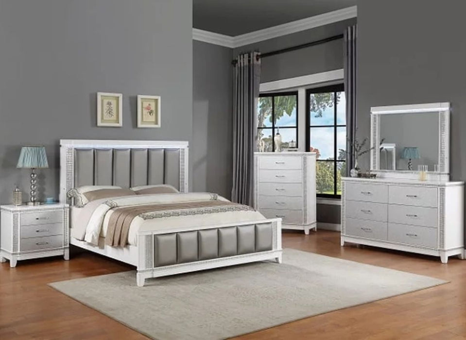 Crown Mark Furniture Ariane Queen Bed in White and Silver - Olympia Furniture (Saint George, Utah)